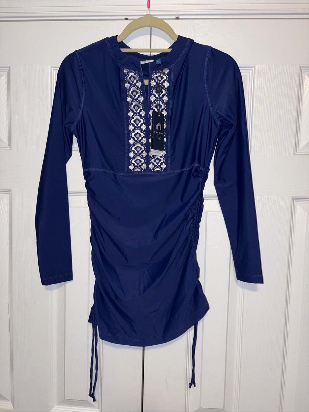 Cabana Life Embroidered Convertible Ruched Rashguard size XS